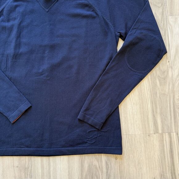 Faconnable Women's Medium Navy Blue Lightweight Sweater Elbow Patches EUC Read - Picture 2 of 9